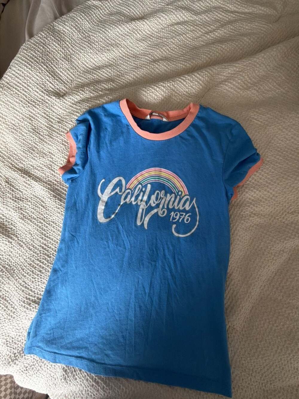 Brave Soul London Blue California 1976 Ringer T-Shirt with Peach Trim